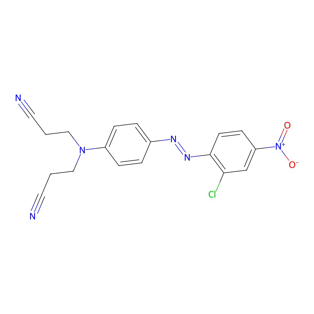 Propanenitrile, 3,3'-((4-(2-(2-chloro-4-nitrophenyl)diazenyl)phenyl)imino)bis- molecular structure, CAS 4058-30-4