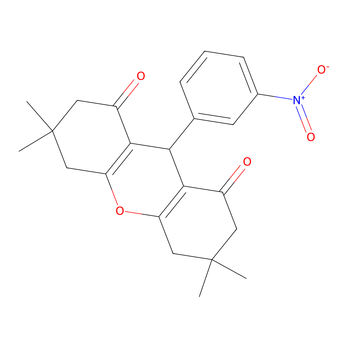 3,3,6,6-tetramethyl-9-(3-nitrophenyl)-3,4,5,6,7,9-hexahydro-1H-xanthene-1,8(2H)-dione molecular structure, CAS 40588-50-9