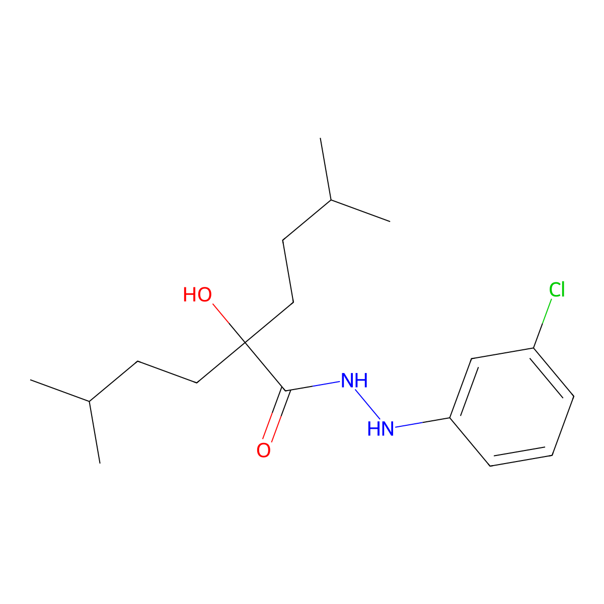 N'-(3-chlorophenyl)-2-hydroxy-5-methyl-2-(3-methylbutyl)hexanehydrazide molecular structure, CAS 40590-00-9