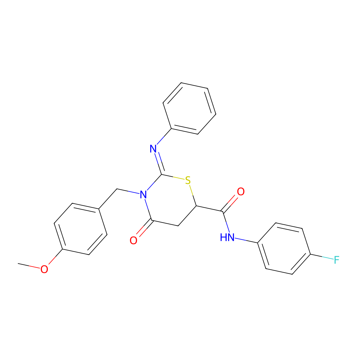 N-(4-fluorophenyl)-3-(4-methoxybenzyl)-4-oxo-2-(phenylimino)-1,3-thiazinane-6-carboxamide molecular structure, CAS 405901-77-1