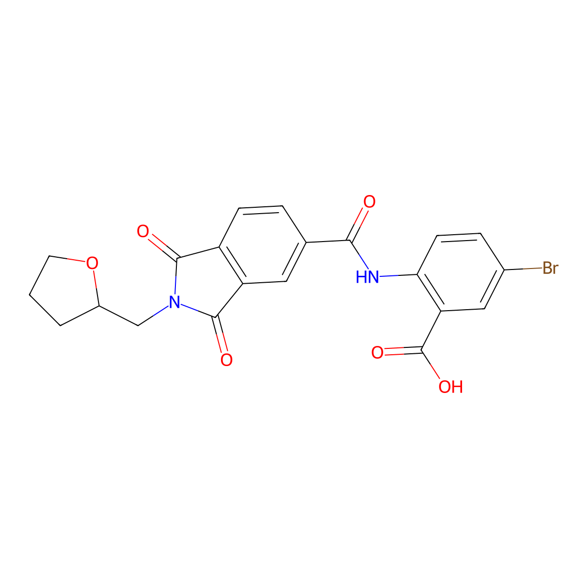5-bromo-2-({[1,3-dioxo-2-(tetrahydrofuran-2-ylmethyl)-2,3-dihydro-1H-isoindol-5-yl]carbonyl}amino)benzoic acid molecular structure, CAS 405904-65-6