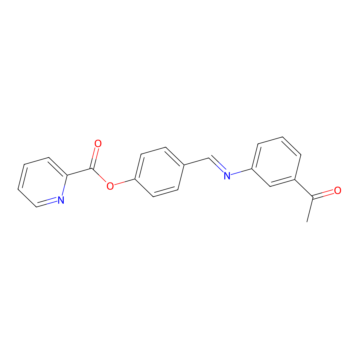 (E)-4-(((3-acetylphenyl)imino)methyl)phenyl picolinate molecular structure, CAS 405905-14-8
