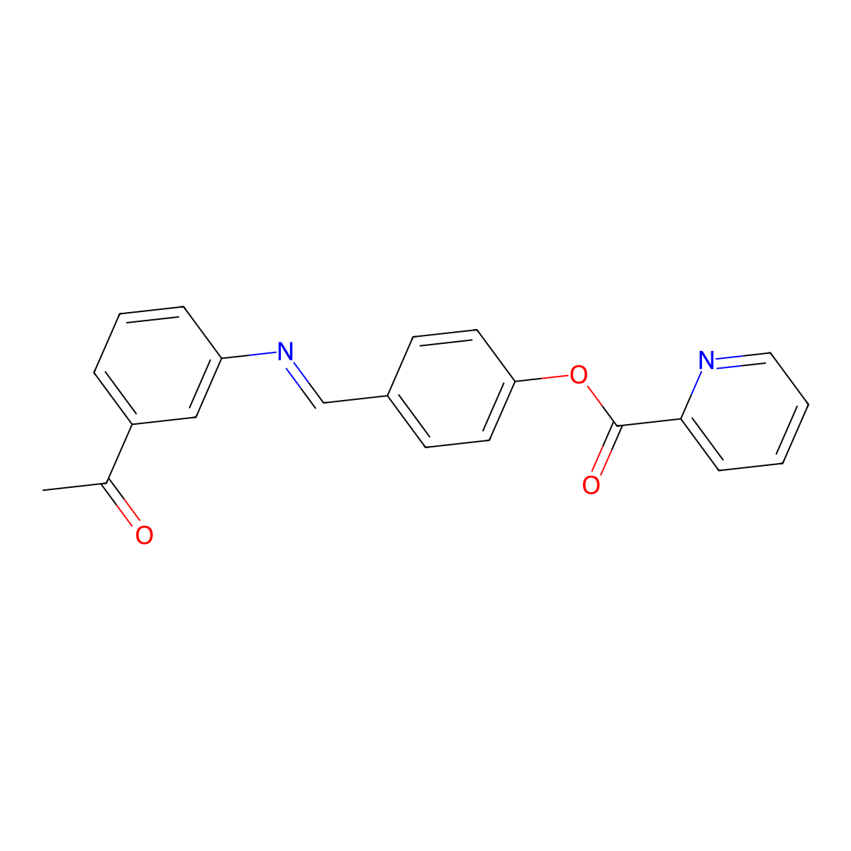 (E)-4-(((3-acetylphenyl)imino)methyl)phenyl picolinate molecular structure, CAS 405905-14-8