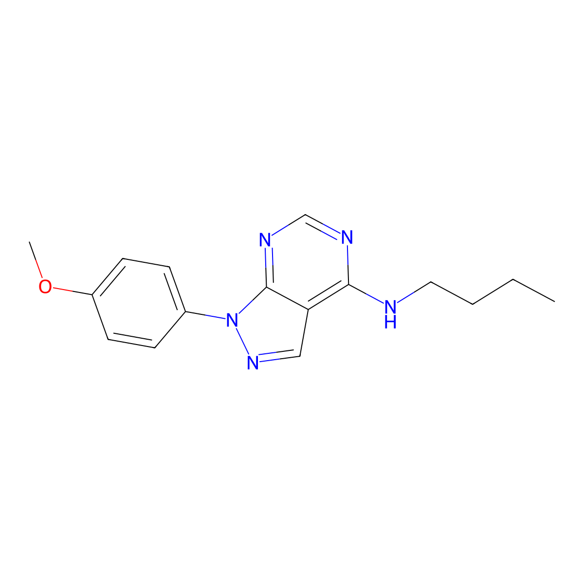 N-butyl-1-(4-methoxyphenyl)-1H-pyrazolo[3,4-d]pyrimidin-4-amine molecular structure, CAS 405909-13-9