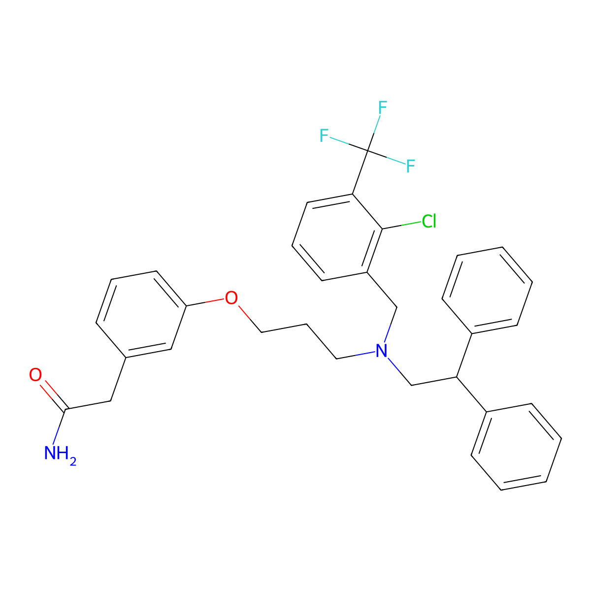 2-(3-{3-[(2-Chloro-3-trifluoromethyl-benzyl)-diphenylethyl-amino]-propoxy}-phenyl)-acetamide molecular structure, CAS 405910-78-3