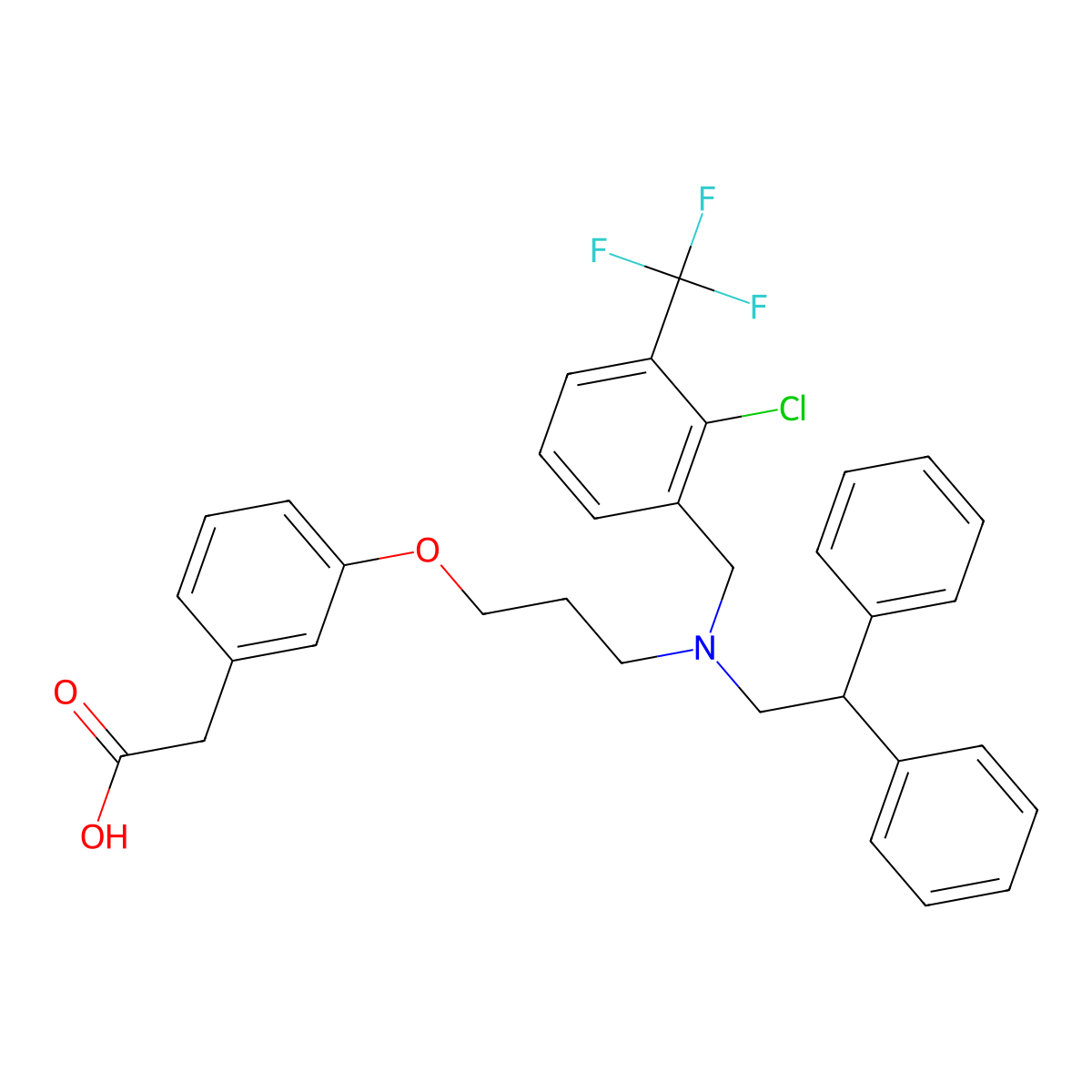 3-(3-(((2-Chloro-3-(trifluoromethyl)phenyl)methyl)(2,2-diphenylethyl)amino)propoxy)benzeneacetic acid molecular structure, CAS 405911-09-3