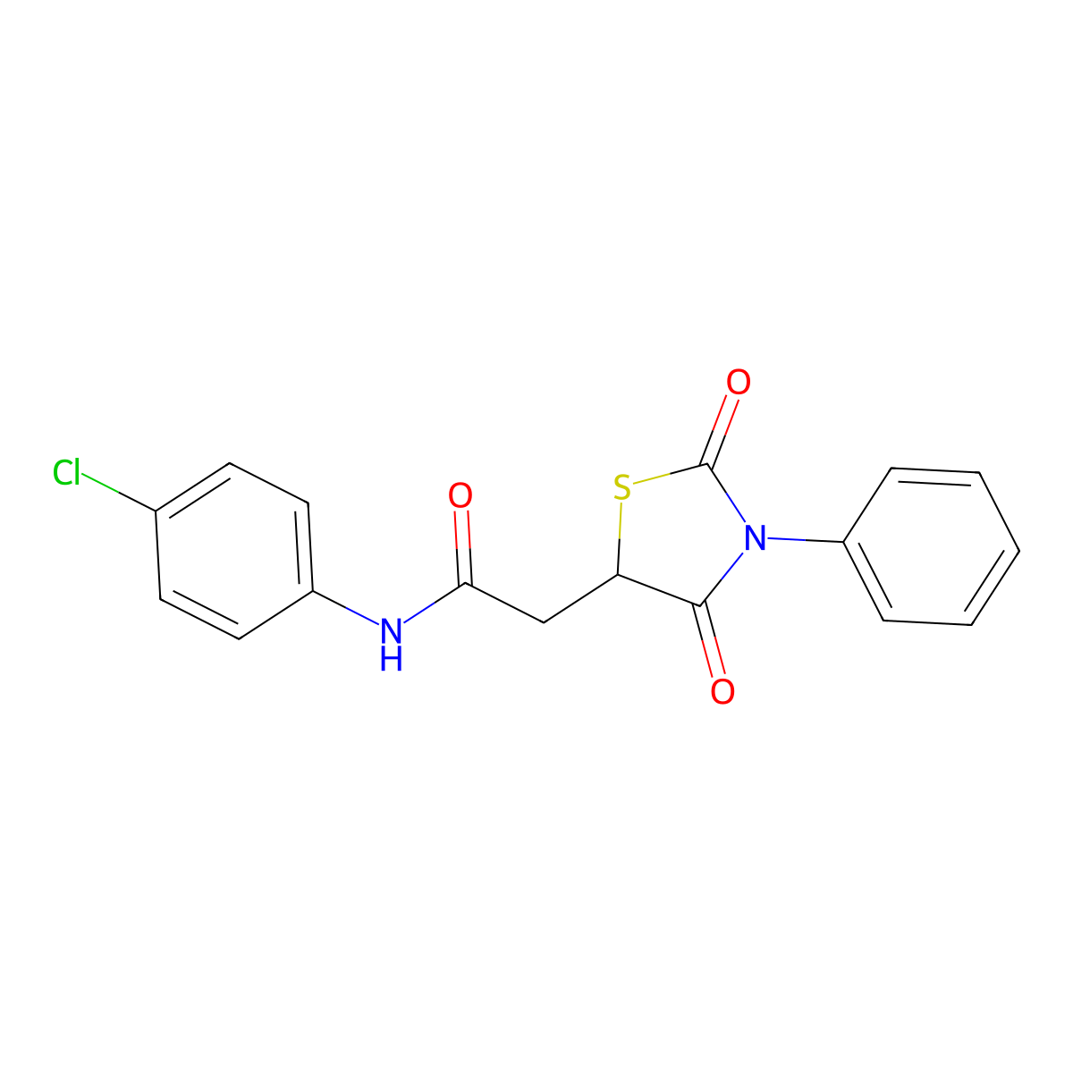 N-(4-chlorophenyl)-2-(2,4-dioxo-3-phenyl-1,3-thiazolidin-5-yl)acetamide molecular structure, CAS 405916-21-4