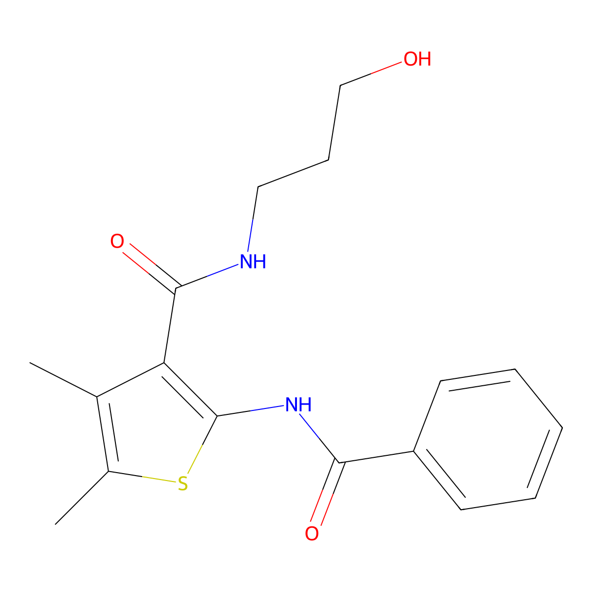 2-benzamido-N-(3-hydroxypropyl)-4,5-dimethylthiophene-3-carboxamide molecular structure, CAS 405916-24-7