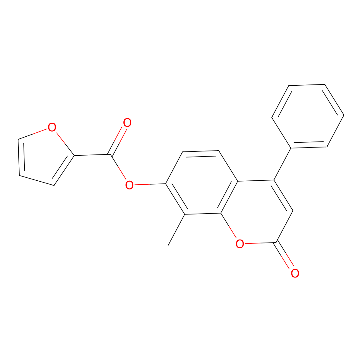 8-methyl-2-oxo-4-phenyl-2H-chromen-7-yl furan-2-carboxylate molecular structure, CAS 405916-29-2