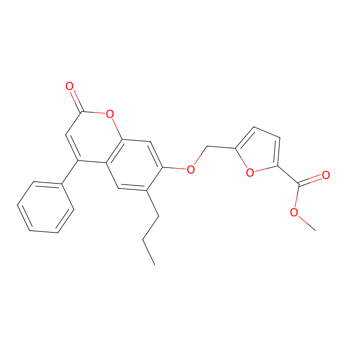 methyl 5-{[(2-oxo-4-phenyl-6-propyl-2H-chromen-7-yl)oxy]methyl}-2-furoate molecular structure, CAS 405917-00-2