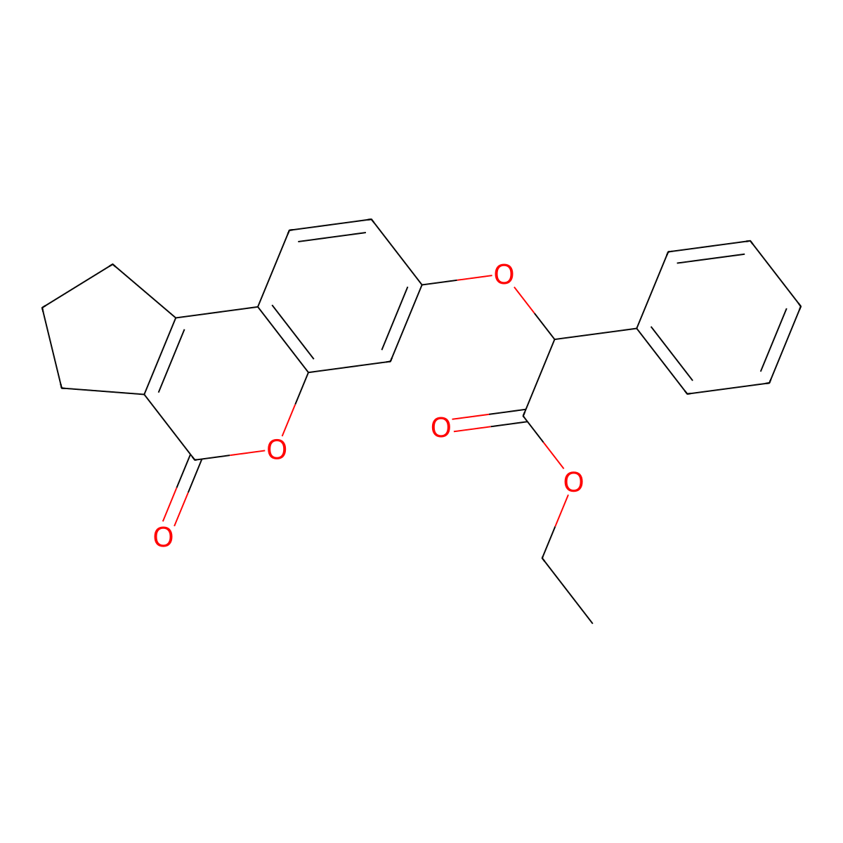 Ethyl ((4-oxo-1,2,3,4-tetrahydrocyclopenta(C)chromen-7-YL)oxy)(phenyl)acetate molecular structure, CAS 405917-06-8
