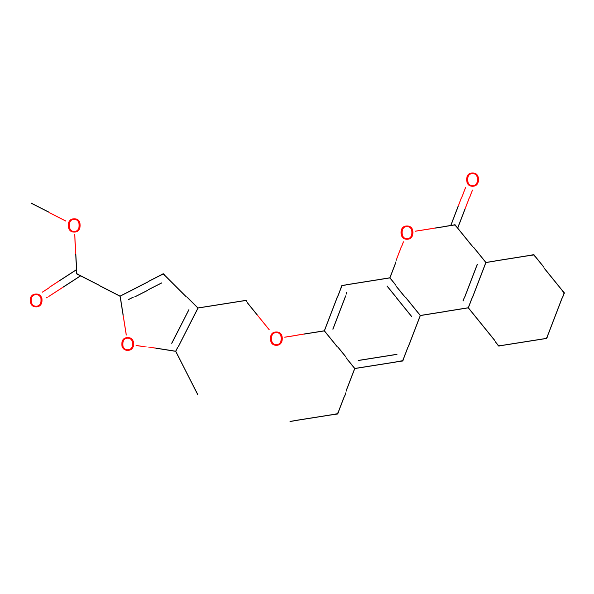 Methyl 4-[(2-ethyl-6-oxo-7,8,9,10-tetrahydrobenzo[c]chromen-3-yl)oxymethyl]-5-methylfuran-2-carboxylate molecular structure, CAS 405917-22-8