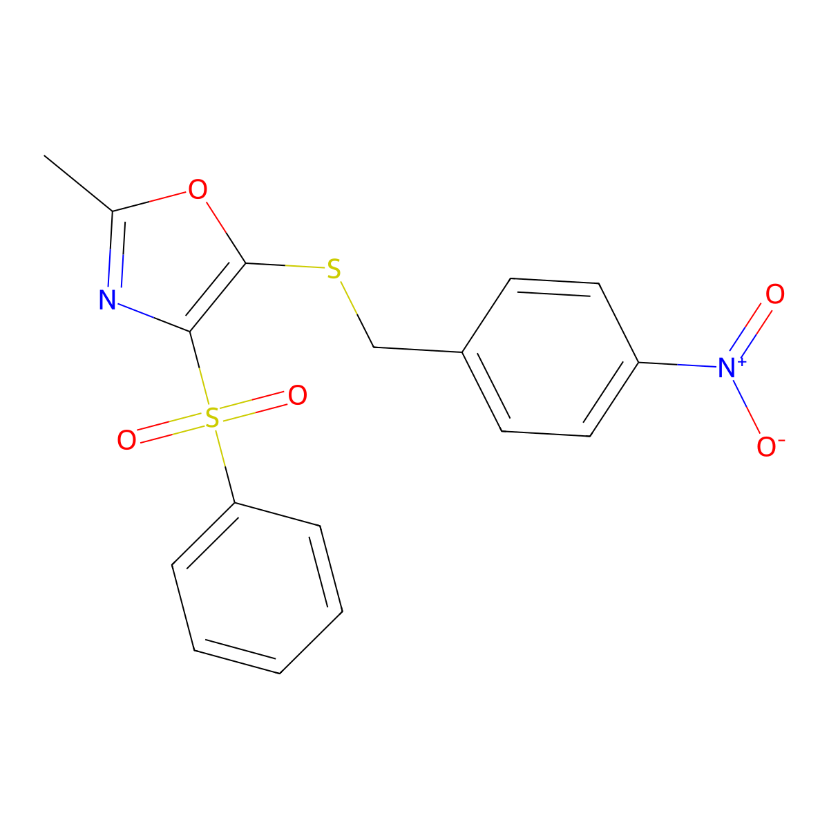 2-Methyl-5-[(4-nitrobenzyl)sulfanyl]-4-(phenylsulfonyl)-1,3-oxazole molecular structure, CAS 405920-32-3