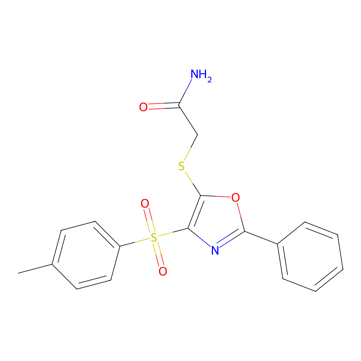 2-((2-Phenyl-4-tosyloxazol-5-yl)thio)acetamide molecular structure, CAS 405920-33-4