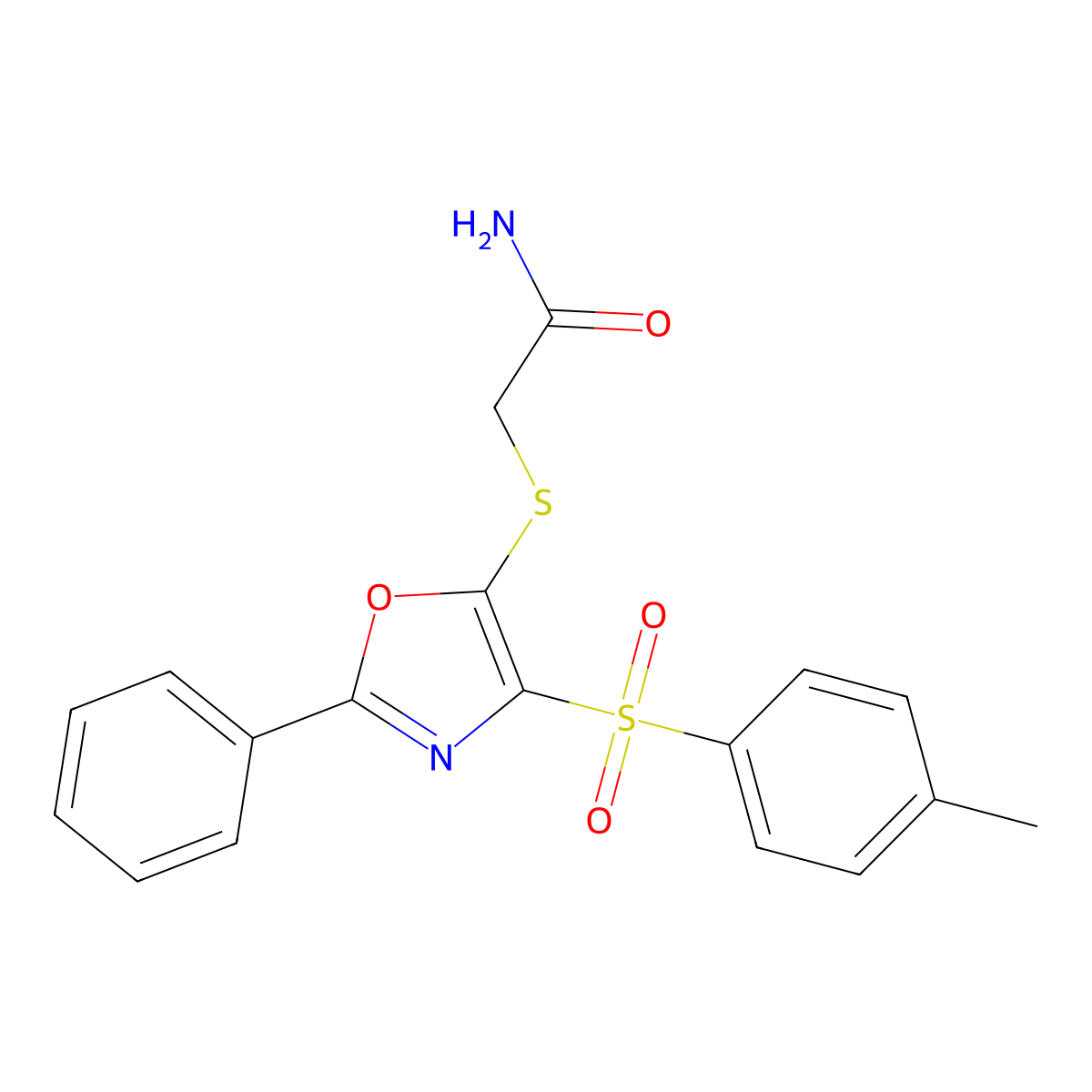 2-((2-Phenyl-4-tosyloxazol-5-yl)thio)acetamide molecular structure, CAS 405920-33-4
