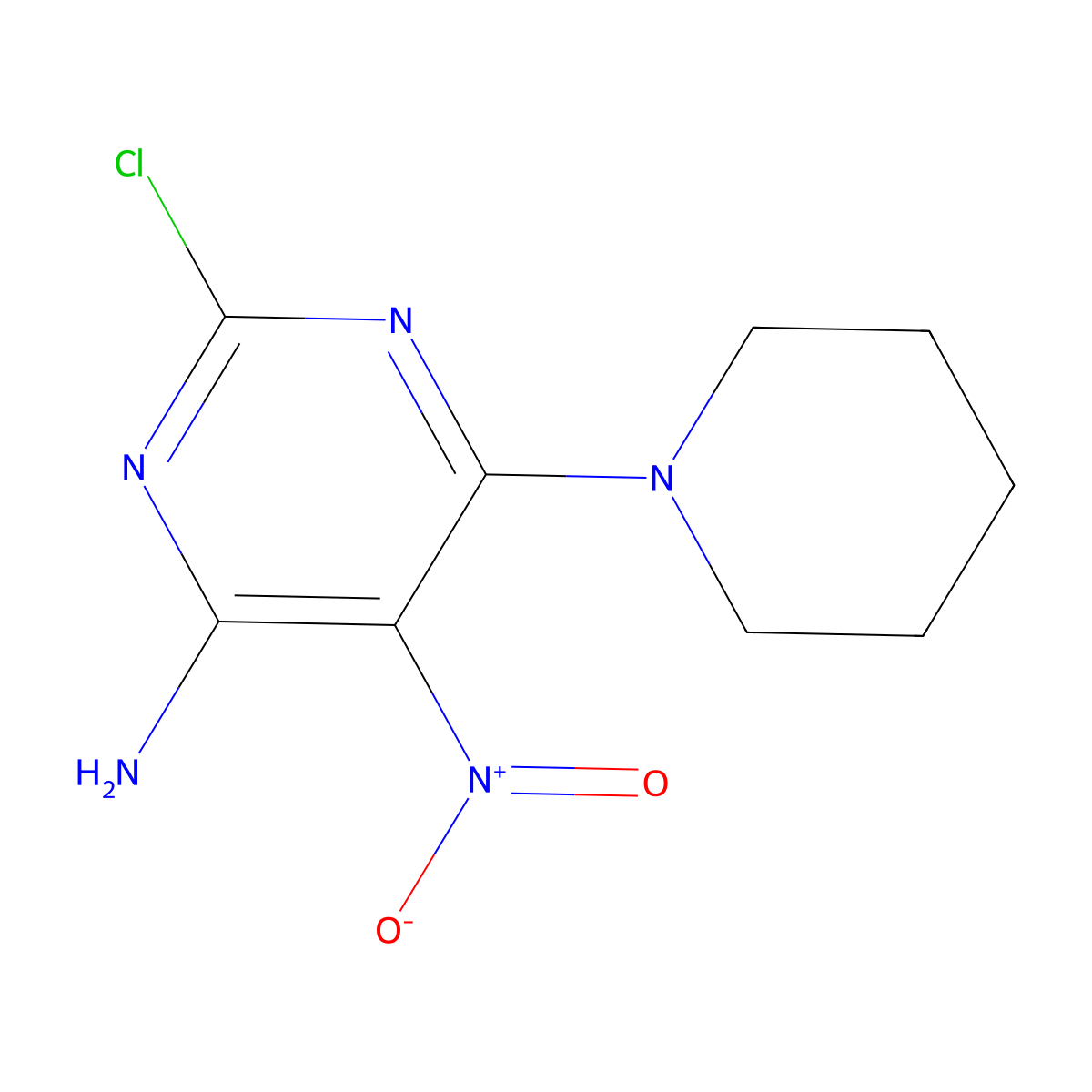 2-Chloro-5-nitro-6-(piperidin-1-yl)pyrimidin-4-amine molecular structure, CAS 405920-69-6