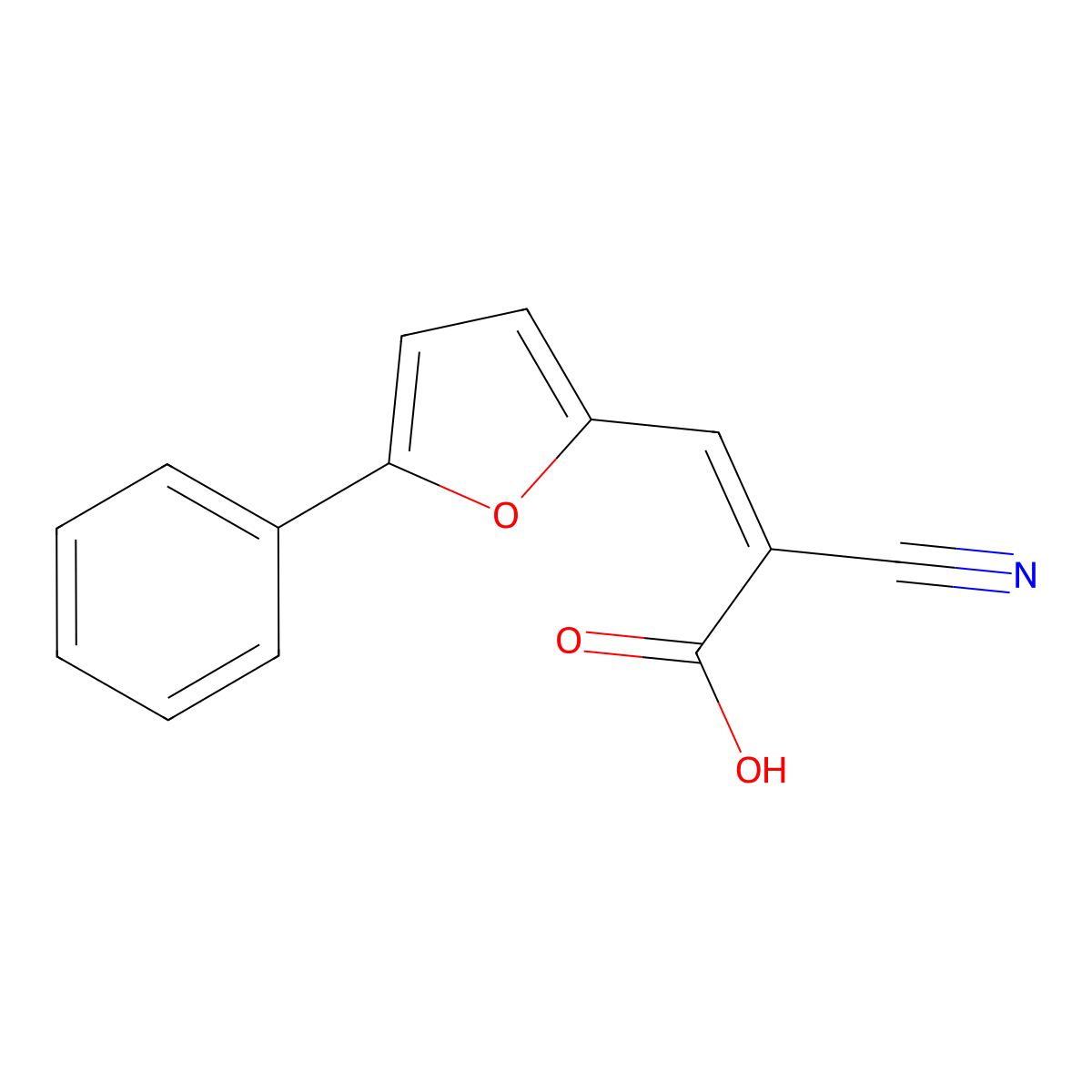 2-Cyano-3-(5-phenylfuran-2-yl)prop-2-enoic acid molecular structure, CAS 405921-36-0