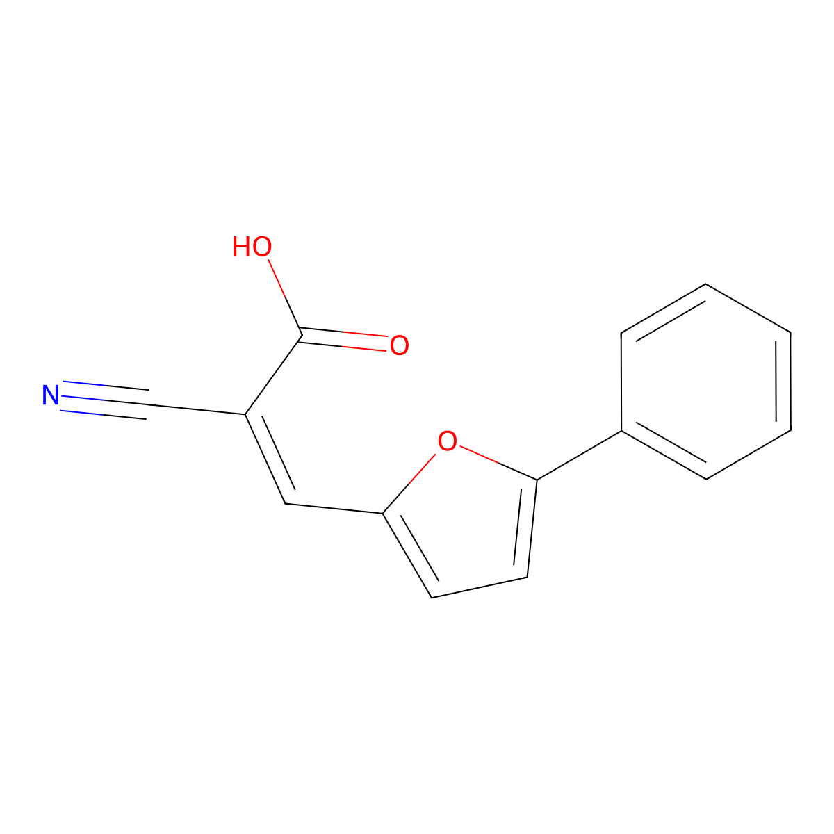 2-Cyano-3-(5-phenylfuran-2-yl)prop-2-enoic acid molecular structure, CAS 405921-36-0