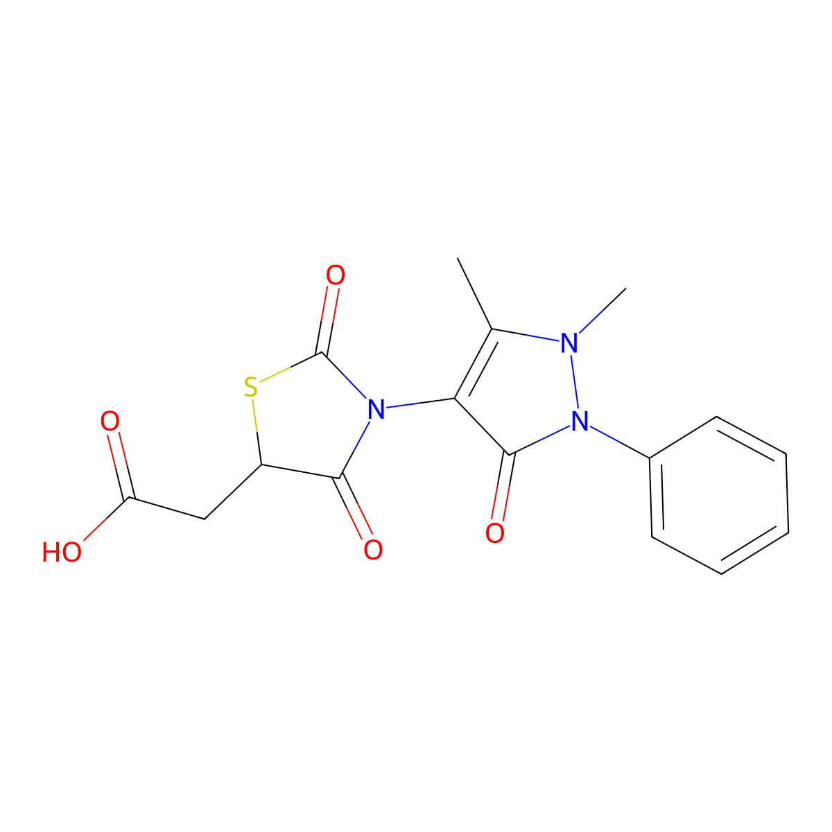 [3-(1,5-dimethyl-3-oxo-2-phenyl-2,3-dihydro-1H-pyrazol-4-yl)-2,4-dioxo-1,3-thiazolidin-5-yl]acetic acid molecular structure, CAS 405924-24-5