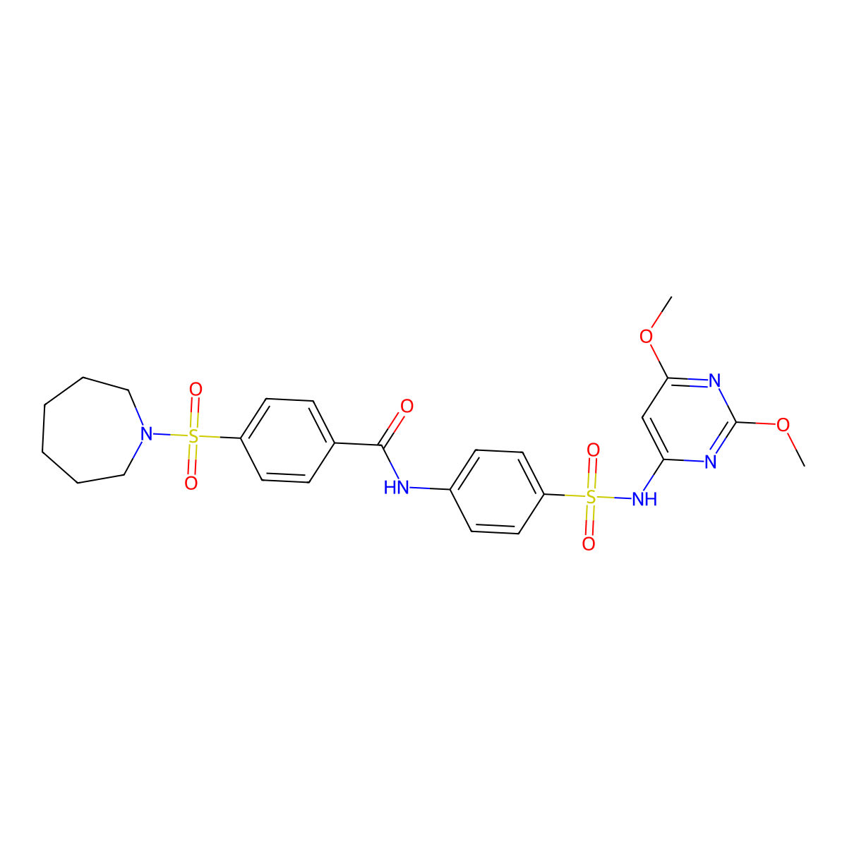 4-(azepan-1-ylsulfonyl)-N-(4-(N-(2,6-dimethoxypyrimidin-4-yl)sulfamoyl)phenyl)benzamide molecular structure, CAS 405925-15-7