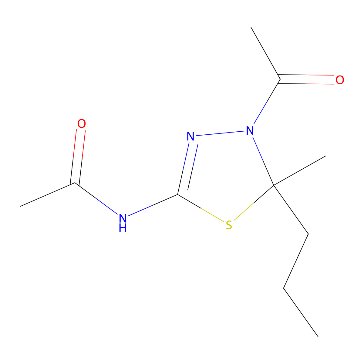 N-(4-acetyl-5-methyl-5-propyl-4,5-dihydro-1,3,4-thiadiazol-2-yl)acetamide molecular structure, CAS 405925-79-3