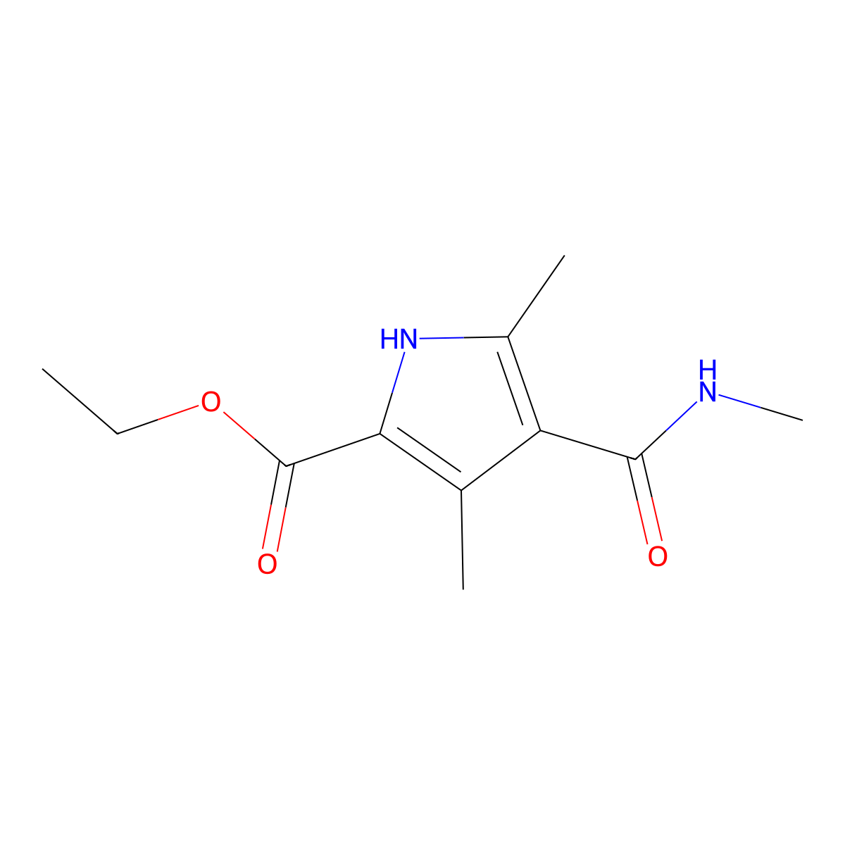 ethyl 3,5-dimethyl-4-(methylcarbamoyl)-1H-pyrrole-2-carboxylate molecular structure, CAS 40593-52-0
