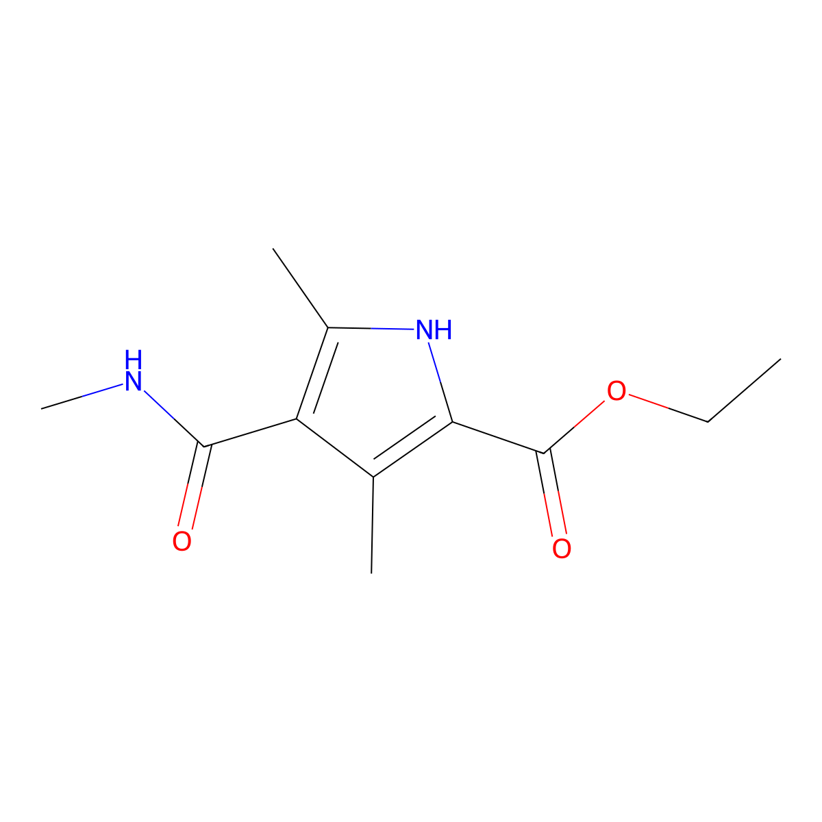 ethyl 3,5-dimethyl-4-(methylcarbamoyl)-1H-pyrrole-2-carboxylate molecular structure, CAS 40593-52-0