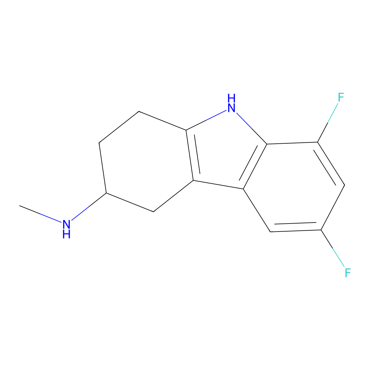 6,8-difluoro-N-methyl-2,3,4,9-tetrahydro-1H-carbazol-3-amine molecular structure, CAS 40594-20-5