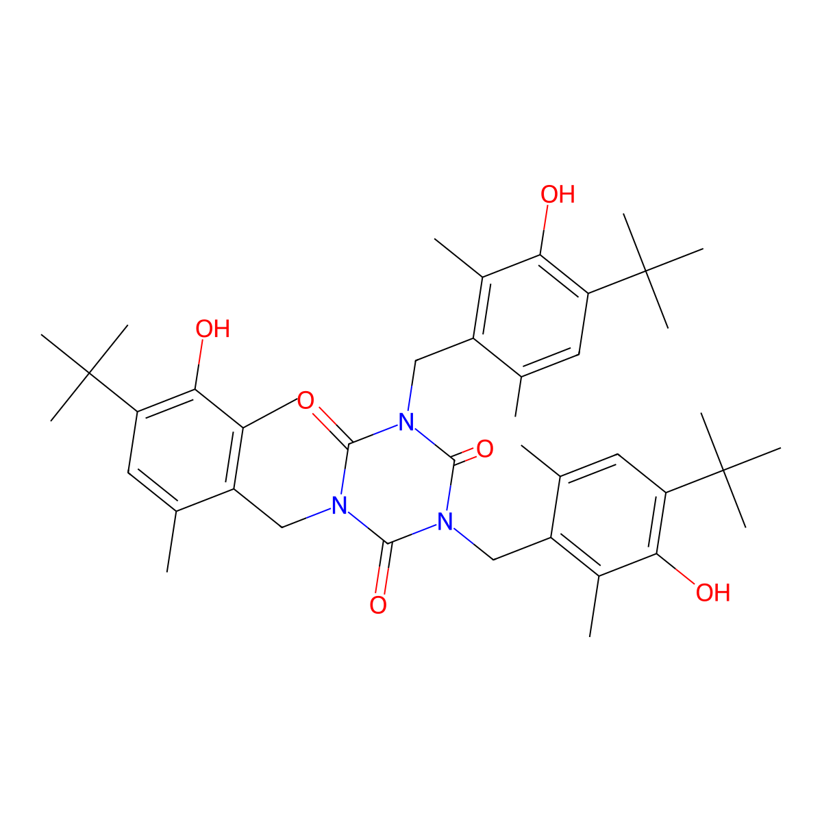 1,3,5-Tri(4-tert-butyl-2,6-dimethyl-3-hydroxybenzyl)-1,3,5-triazine-2,4,6(1H,3H,5H)-trione molecular structure, CAS 40601-76-1