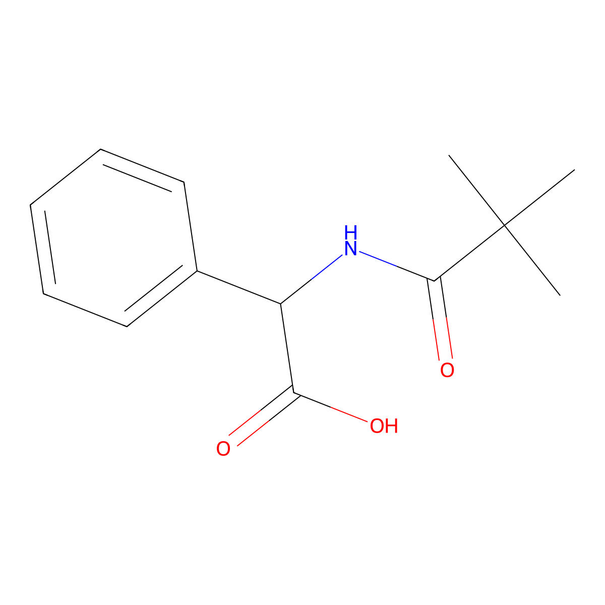 2-((2,2-Dimethylpropanoyl)amino)-2-phenylacetic acid, (2R)- molecular structure, CAS 40610-41-1