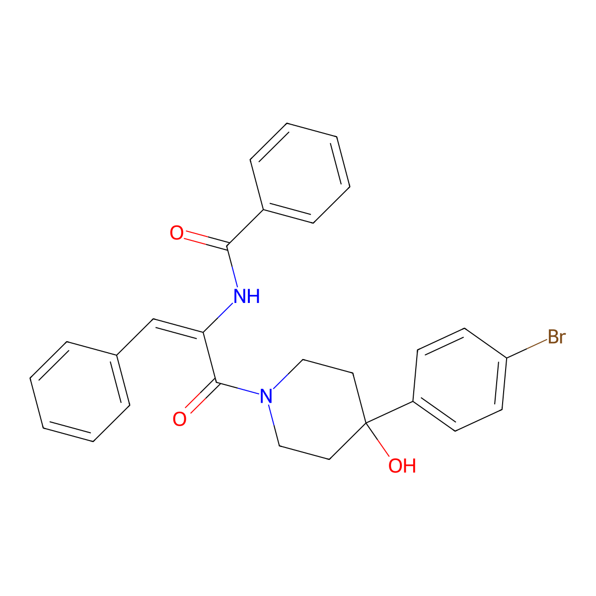 N-(3-(4-(4-Bromophenyl)-4-hydroxypiperidin-1-yl)-3-oxo-1-phenylprop-1-en-2-yl)benzamide molecular structure, CAS 406173-74-8