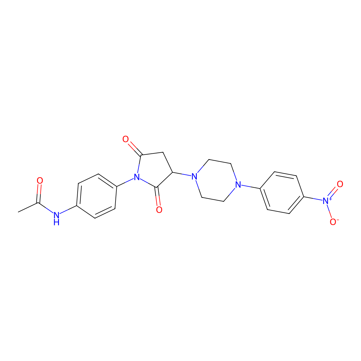 N-[4-[3-[4-(4-nitrophenyl)piperazin-1-yl]-2,5-dioxopyrrolidin-1-yl]phenyl]acetamide molecular structure, CAS 406179-37-1