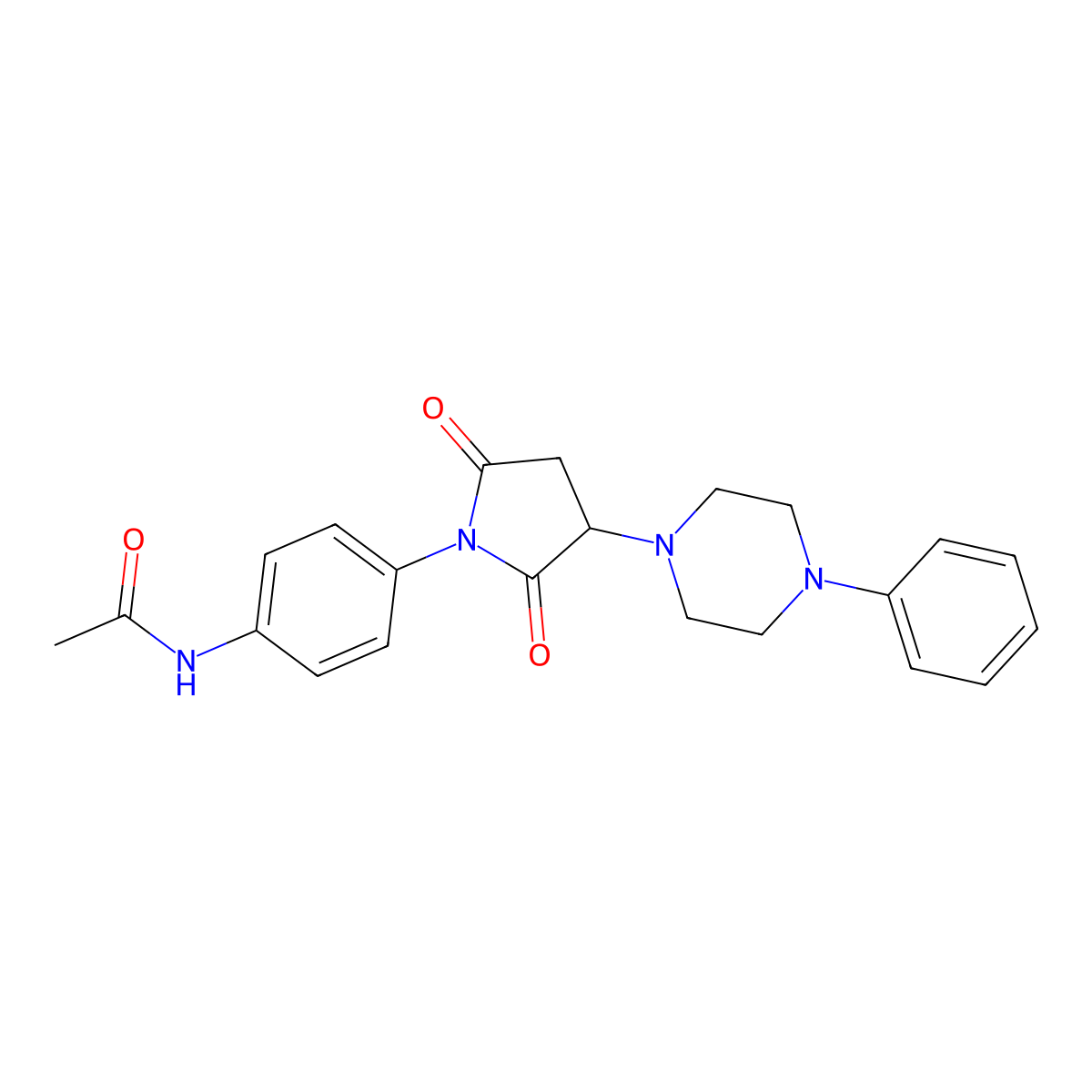 N-{4-[2,5-dioxo-3-(4-phenylpiperazin-1-yl)pyrrolidin-1-yl]phenyl}acetamide molecular structure, CAS 406179-46-2