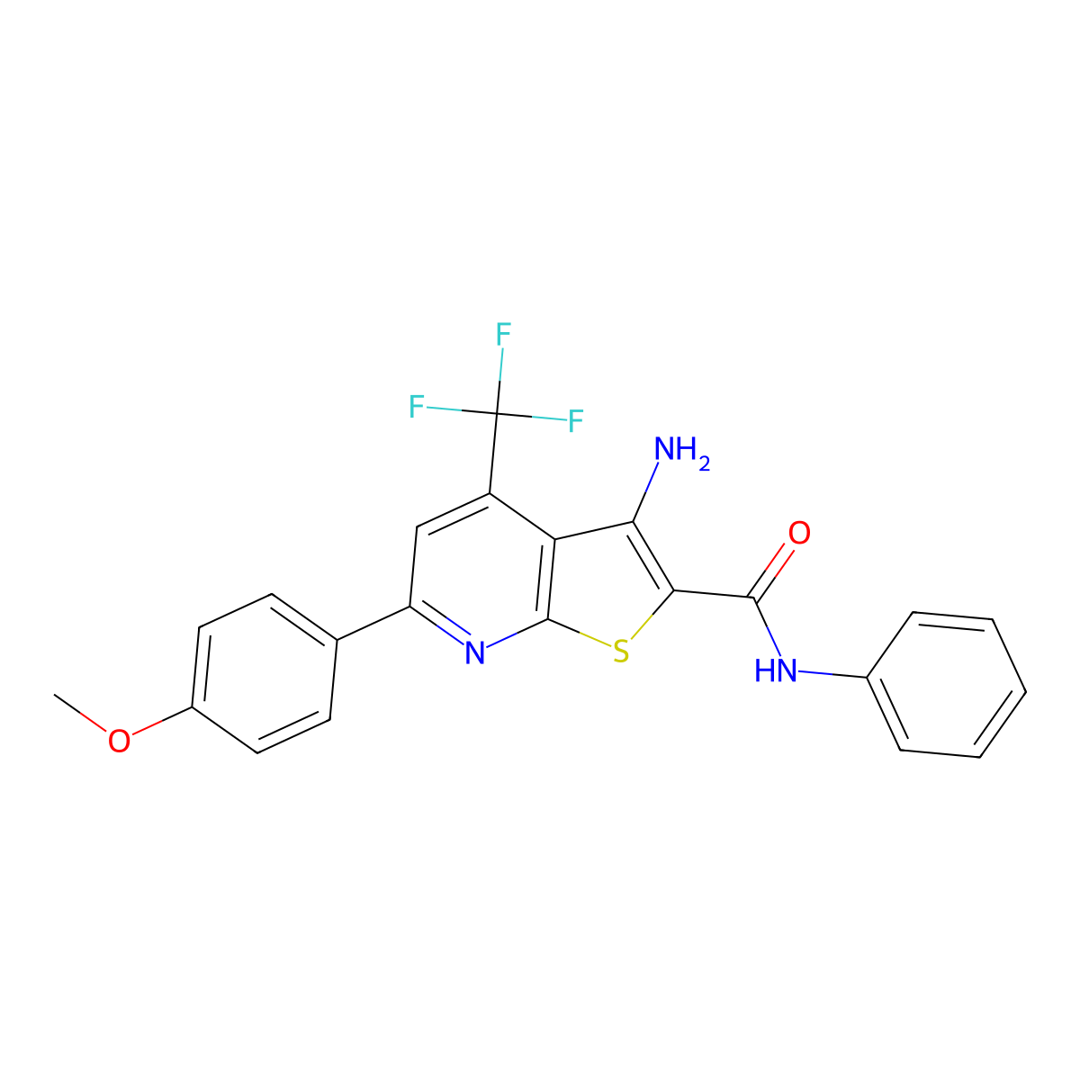 3-amino-6-(4-methoxyphenyl)-N-phenyl-4-(trifluoromethyl)thieno[2,3-b]pyridine-2-carboxamide molecular structure, CAS 406180-20-9