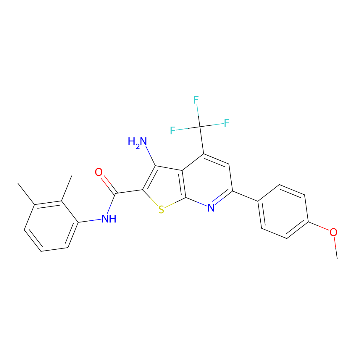 3-amino-N-(2,3-dimethylphenyl)-6-(4-methoxyphenyl)-4-(trifluoromethyl)thieno[2,3-b]pyridine-2-carboxamide molecular structure, CAS 406180-24-3