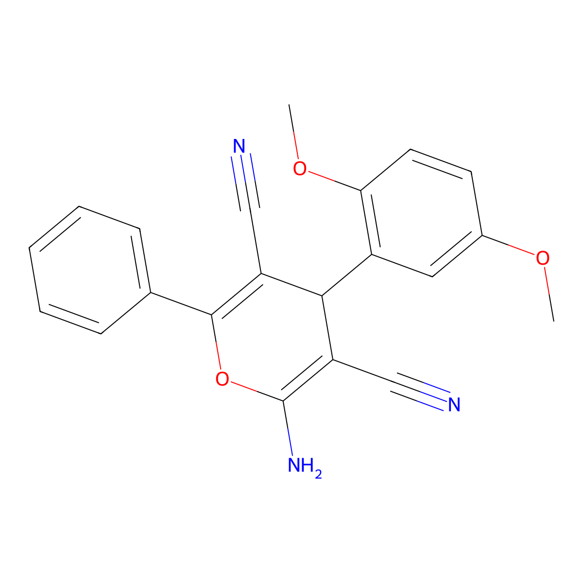 2-amino-4-(2,5-dimethoxyphenyl)-6-phenyl-4H-pyran-3,5-dicarbonitrile molecular structure, CAS 406181-91-7
