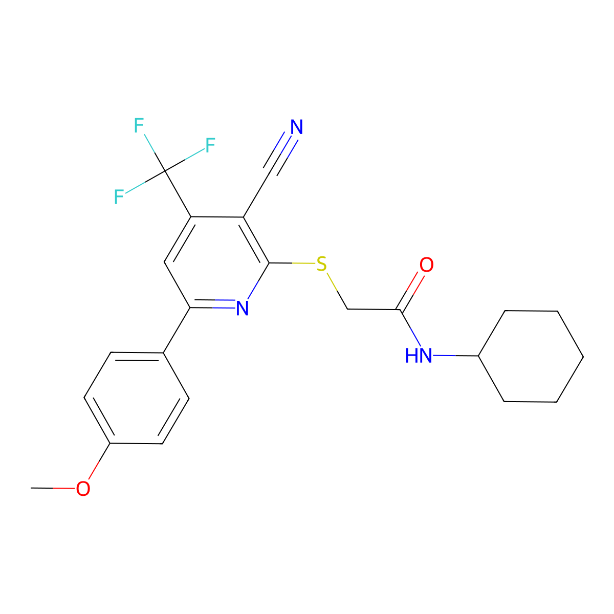 2-[3-cyano-6-(4-methoxyphenyl)-4-(trifluoromethyl)pyridin-2-yl]sulfanyl-N-cyclohexylacetamide molecular structure, CAS 406182-56-7