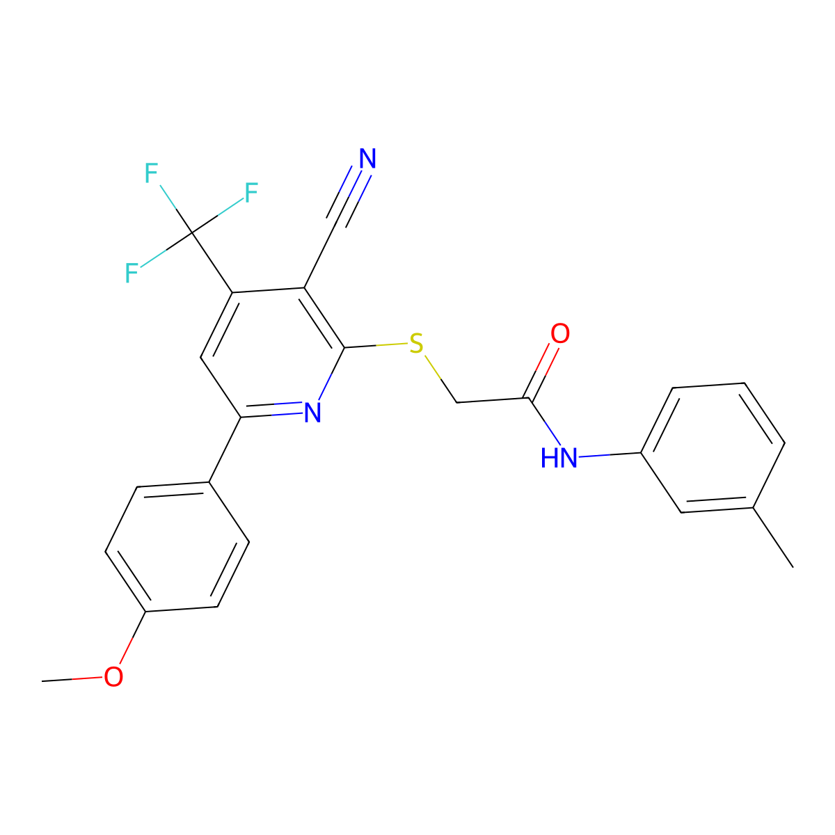 2-((3-Cyano-6-(4-methoxyphenyl)-4-(trifluoromethyl)-2-pyridinyl)sulfanyl)-N-(3-methylphenyl)acetamide molecular structure, CAS 406182-58-9