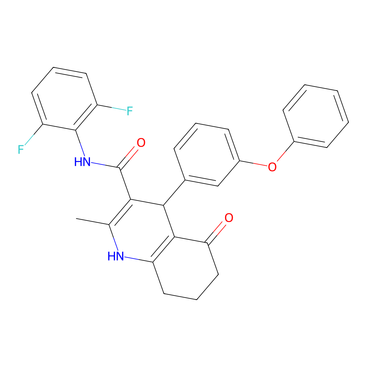 N-(2,6-difluorophenyl)-2-methyl-5-oxo-4-(3-phenoxyphenyl)-4,6,7,8-tetrahydro-1H-quinoline-3-carboxamide molecular structure, CAS 406182-80-7
