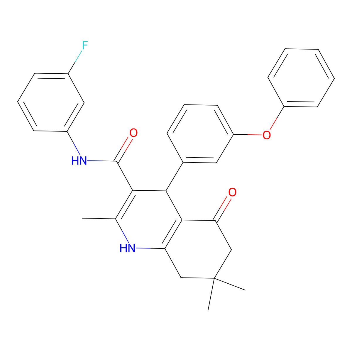 N-(3-Fluorophenyl)-2,7,7-trimethyl-5-oxo-4-(3-phenoxyphenyl)-1,4,5,6,7,8-hexahydro-3-quinolinecarboxamide molecular structure, CAS 406182-85-2