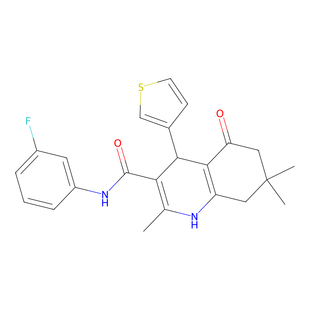 N-(3-Fluorophenyl)-2,7,7-trimethyl-5-oxo-4-(3-thienyl)-1,4,5,6,7,8-hexahydro-3-quinolinecarboxamide molecular structure, CAS 406183-09-3