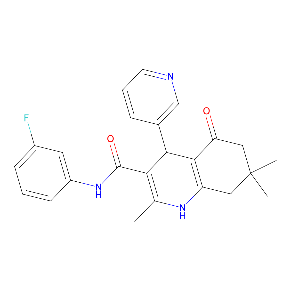 N-(3-Fluorophenyl)-2,7,7-trimethyl-5-oxo-4-(3-pyridinyl)-1,4,5,6,7,8-hexahydro-3-quinolinecarboxamide molecular structure, CAS 406183-37-7