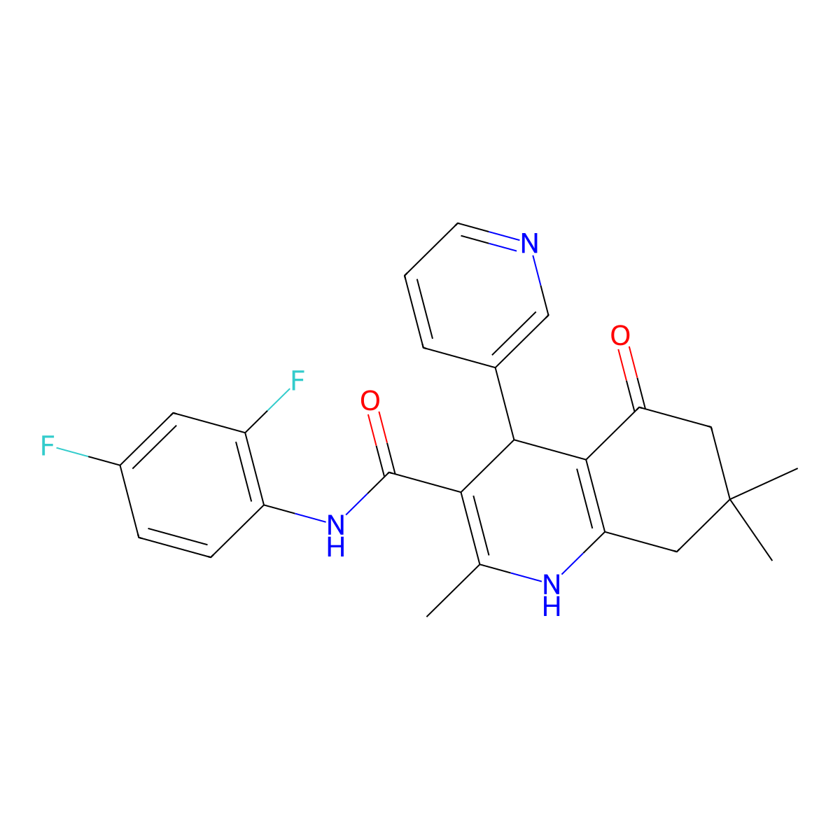 N-(2,4-difluorophenyl)-2,7,7-trimethyl-5-oxo-4-pyridin-3-yl-1,4,6,8-tetrahydroquinoline-3-carboxamide molecular structure, CAS 406183-41-3
