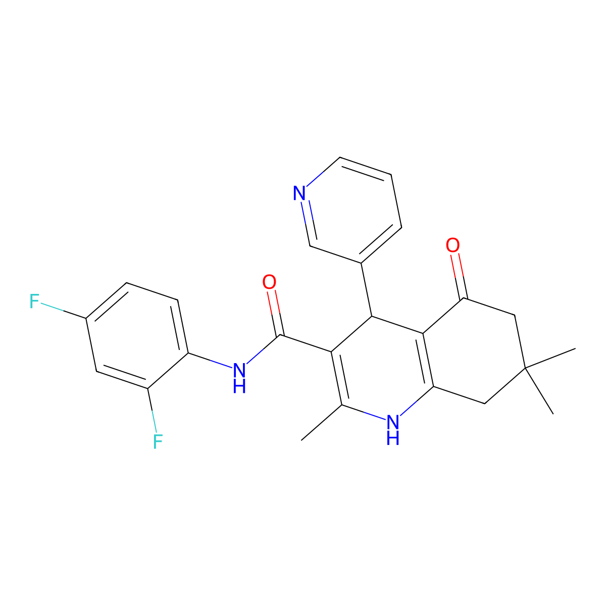 N-(2,4-difluorophenyl)-2,7,7-trimethyl-5-oxo-4-pyridin-3-yl-1,4,6,8-tetrahydroquinoline-3-carboxamide molecular structure, CAS 406183-41-3
