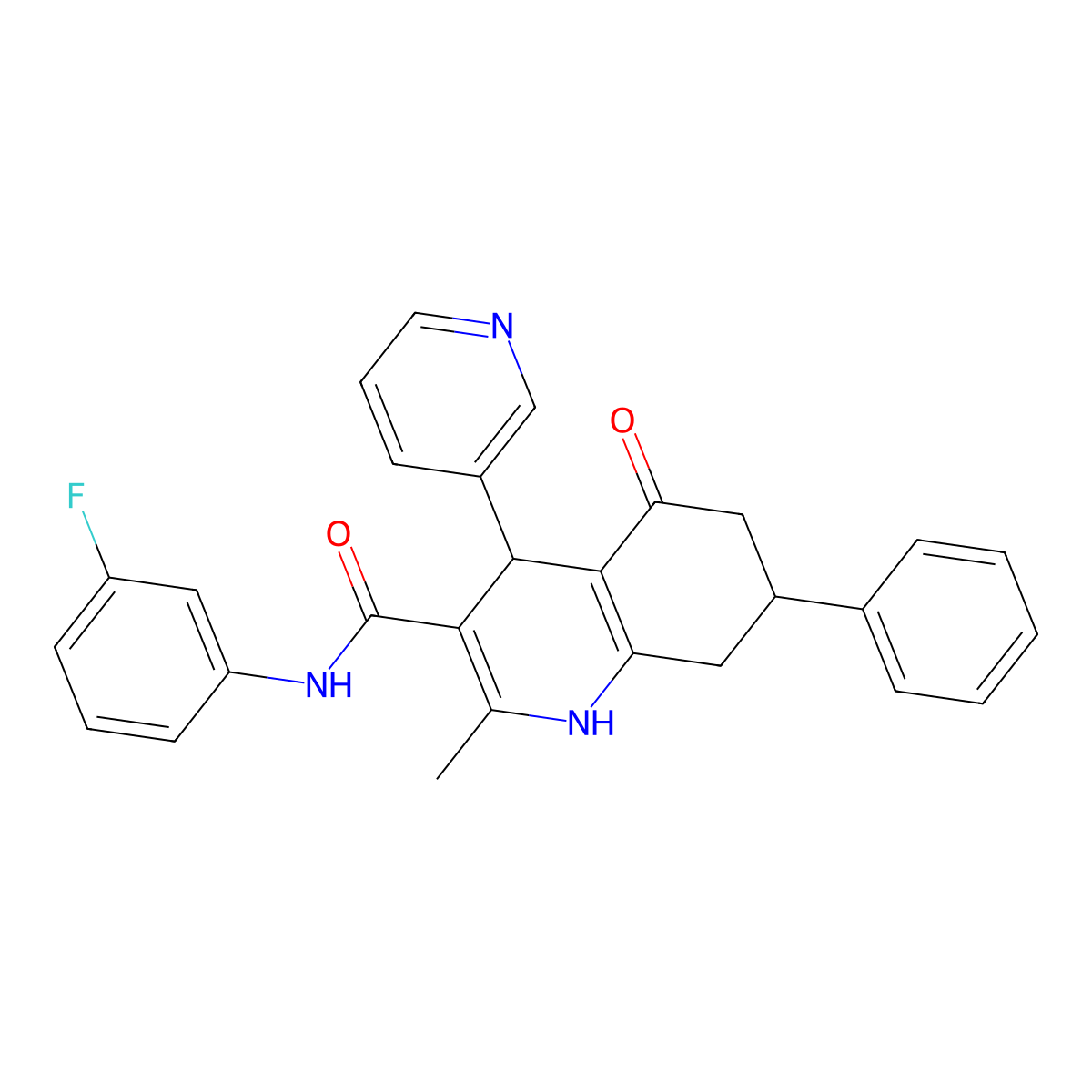 N-(3-fluorophenyl)-2-methyl-5-oxo-7-phenyl-4-pyridin-3-yl-4,6,7,8-tetrahydro-1H-quinoline-3-carboxamide molecular structure, CAS 406183-50-4