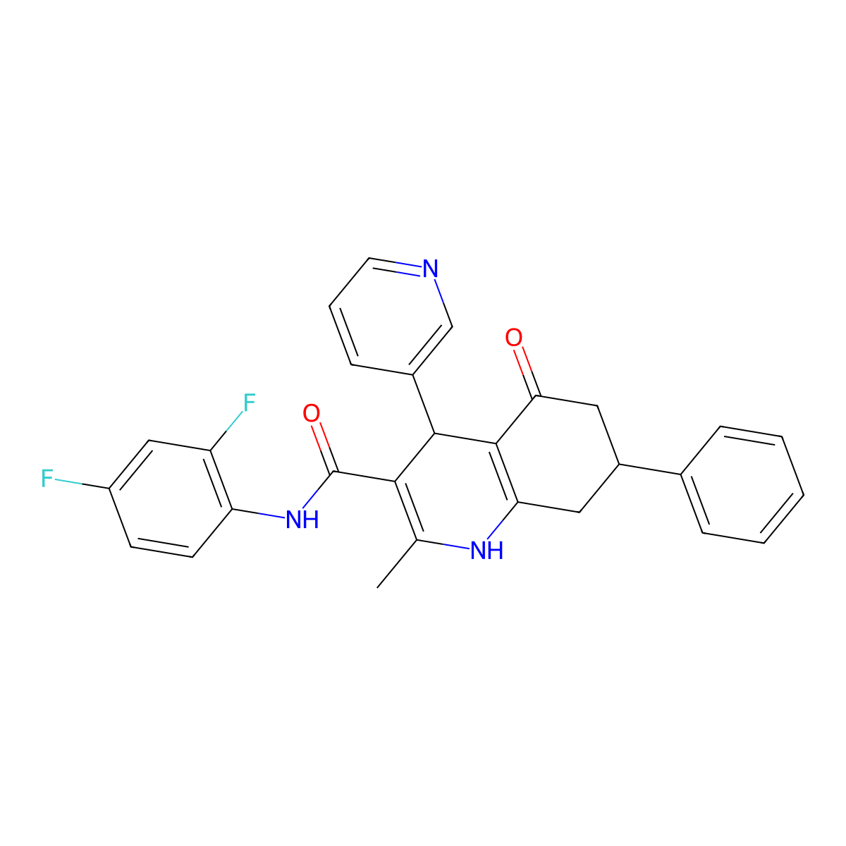 N-(2,4-difluorophenyl)-2-methyl-5-oxo-7-phenyl-4-pyridin-3-yl-4,6,7,8-tetrahydro-1H-quinoline-3-carboxamide molecular structure, CAS 406183-54-8