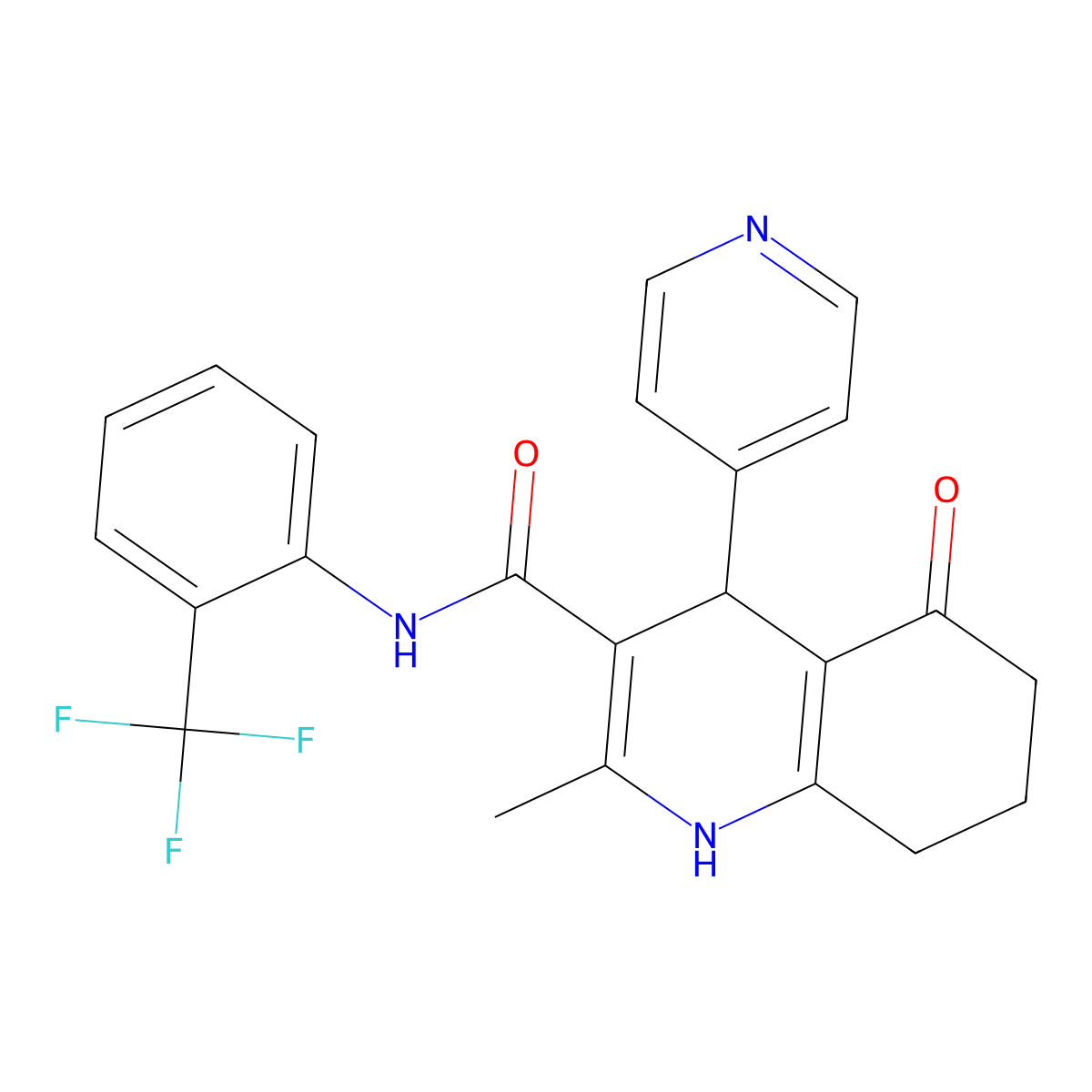 2-methyl-5-oxo-4-(4-pyridinyl)-N-[2-(trifluoromethyl)phenyl]-1,4,5,6,7,8-hexahydro-3-quinolinecarboxamide molecular structure, CAS 406183-65-1