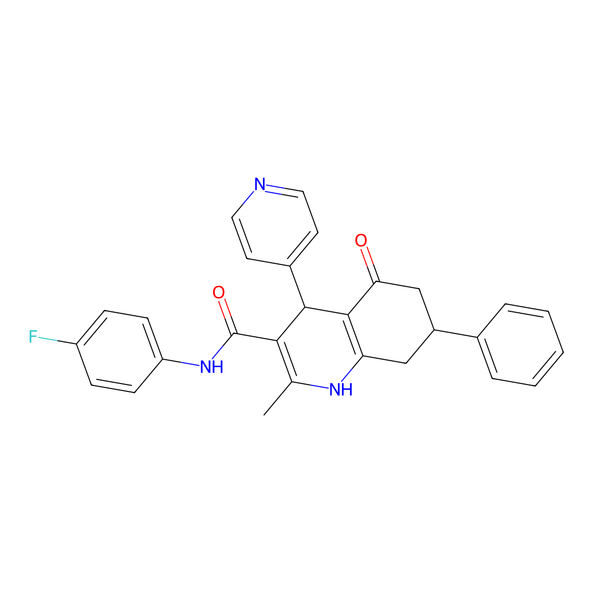 N-(4-fluorophenyl)-2-methyl-5-oxo-7-phenyl-4-pyridin-4-yl-4,6,7,8-tetrahydro-1H-quinoline-3-carboxamide molecular structure, CAS 406183-77-5