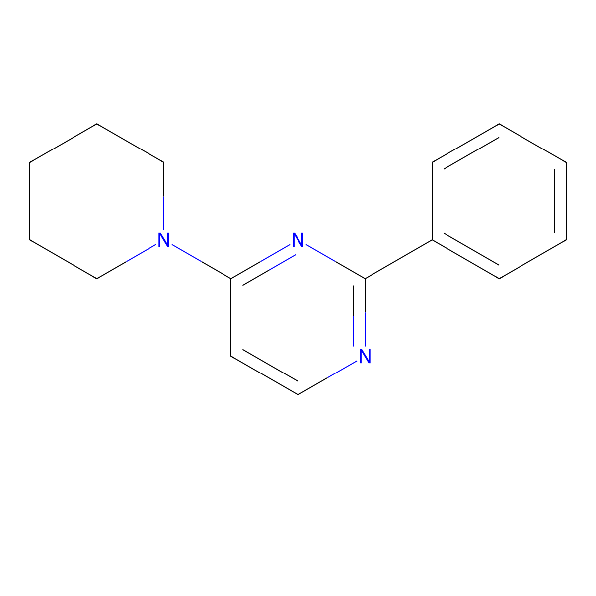 4-Methyl-2-phenyl-6-(piperidin-1-yl)pyrimidine molecular structure, CAS 406189-72-8