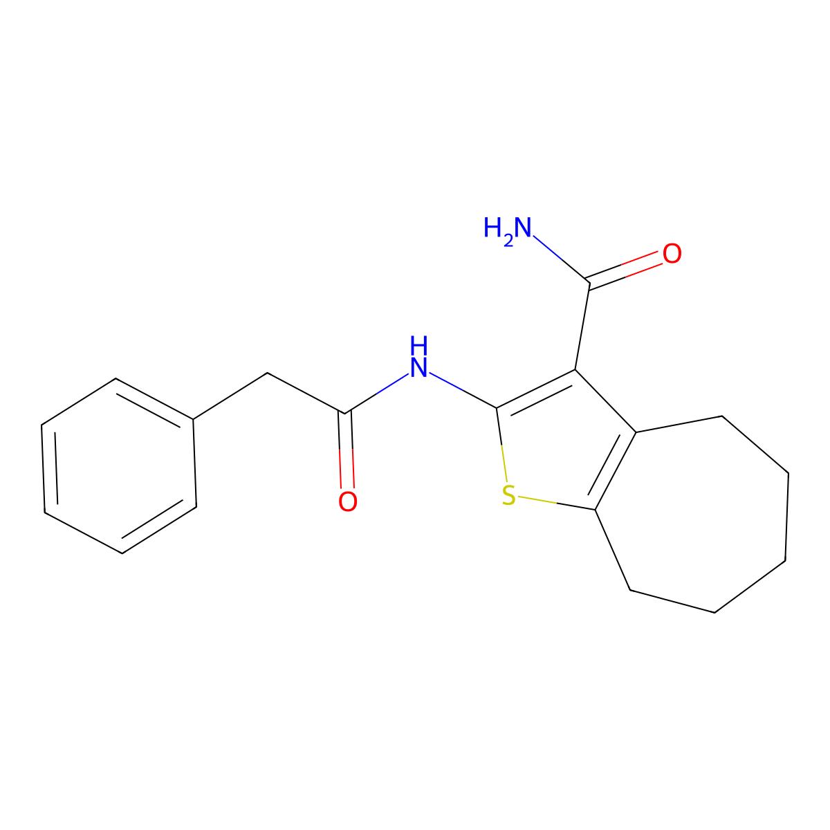 2-[(phenylacetyl)amino]-5,6,7,8-tetrahydro-4H-cyclohepta[b]thiophene-3-carboxamide molecular structure, CAS 406190-49-6